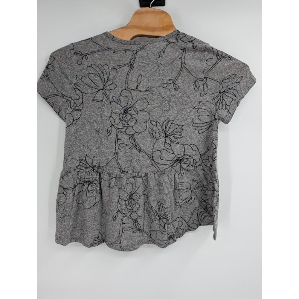 T. La Anthropologie NWT Women's Grey Floral Wilder Short Sleeve Vneck Tunic L - Picture 6 of 6